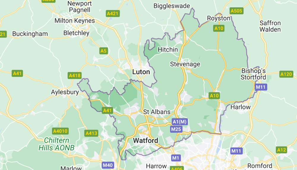 map of Hertfordshire